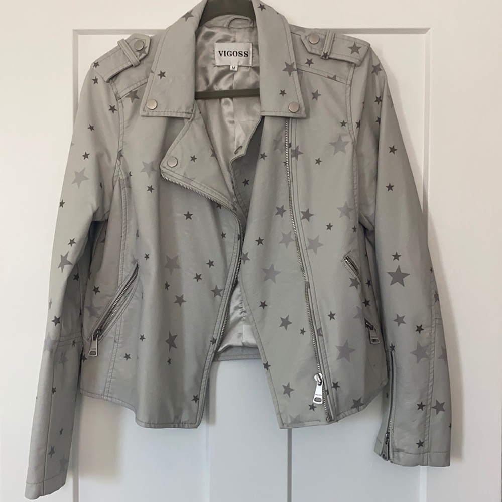 Vigoss Faux Leather Starry Moto Jacket
